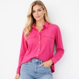 TravelSmith Fuchsia Pink Long Sleeve Button-Up Shirt Size Medium 2 Pocket